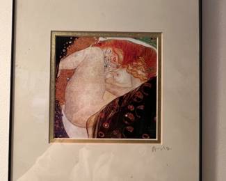 "Danae" mythological Greek princess by Gustav Klimt, Austrain symbolist painter. Depicts Danae who was imprisoned and impregnanted by Zeus. 14 high, 11 wide 1 inch deep, inside pic 6.5 by 6.5