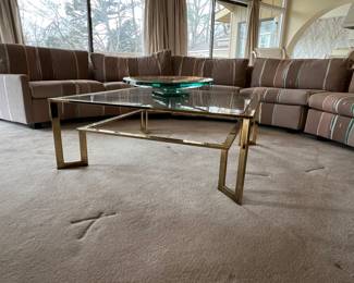 Vintage Baughman Mid Century Brass and glass square coffee table. 40 square by 15 high