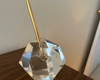 Heavy crystal paperweight with pen holder