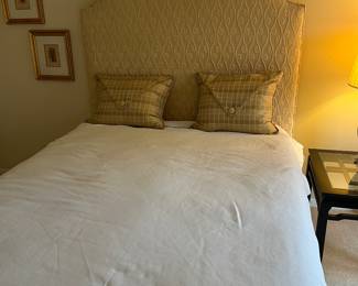 Upholstered Queen headboard in neutral colors with unique design. 67 inches high, 63 wide, 2.5 deep