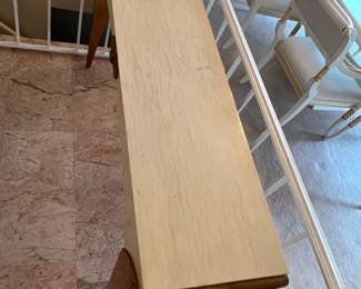 Custom modern design gold and opaque white console table. 51 long, 14 wide, 29 high