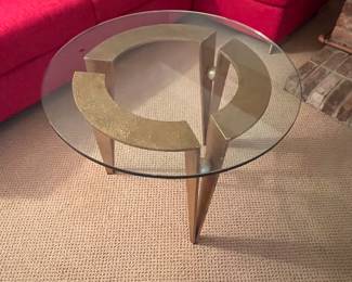 MCM gold and glass top round side table 28 round and 22 tall