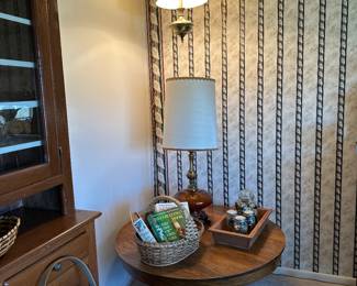 vintage hanging lamp and oak table