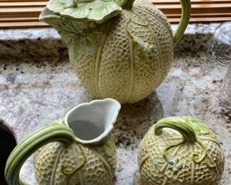 Neiman-Marcus Cantaloupe Pitcher, Creamer and Covered Sugar Bowl
