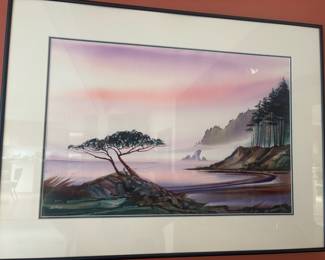 Framed & Matted Seascape Watercolor Painting by De L'aigle Munds