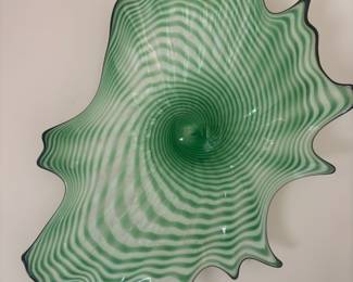 Free Form Green/Clear Swirl Art Glass Centerpiece Bowl