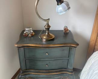 Art Deco Brass Desk Lamp,French Provincial Blue/Gold 2 Drawer Side Table