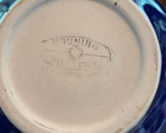 Bruning Pottery Blue Glazed Bowl Sat