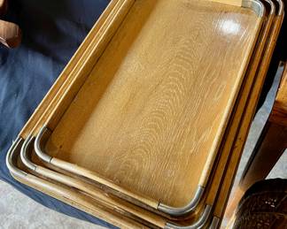Set of 3 Chrissy Tray Wood & Stainless Steel Serving Trays