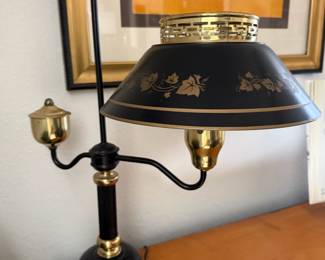 Brass and Black Toleware French Bouillotte Lamp 