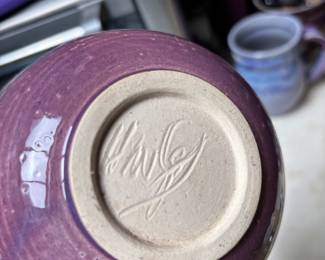 Purple Glazed Pottery Bowl - Signed by Artist