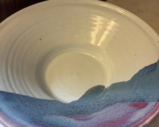 Bruning Pottery Cream, Blue and Purple Soup Bowl