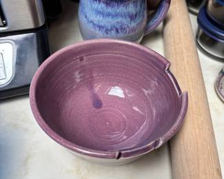 Purple Glazed Pottery Bowl - Signed by Artist