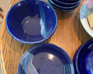 Bruning Pottery Blue Glazed Bowl Sat