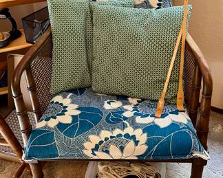 Pair of Dark Bamboo Rattan Arm Chairs