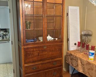 Baker brand two piece china cabinet/ secretary combo- lighted 