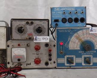LOT OF 5 TEST AND MEASUREMENT EQUIPMENT INCLUDING POWER DESIGN TRASISORIZED PS, EICO 377, UNIFIED SCIENCE VOLT METER AND MORE