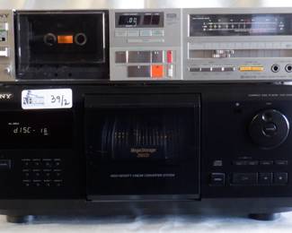 LOT OF 2 SONY ELECTRONICS INCLUDING CDP-CX205 MULTI DISC LIBRARY WITH DISCS INCLUDING, TC-FX6C CASSETTE DECK