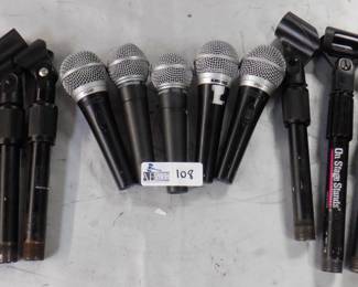 LOT OF 5 SHURE PG48 MICS WITH POLES
