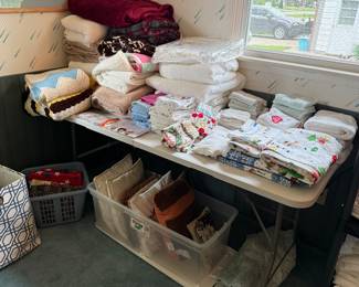 And of course, the Estate Sale and end table! Towels, washcloths, lap, blankets, hand towels, kitchen, towels, placemats, and everything in between