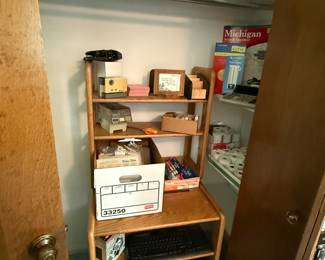 In the closet, we have lots of great business supplies. These are items that remain from the Brasseur Electric Trains Store in Old Town Saginaw. 