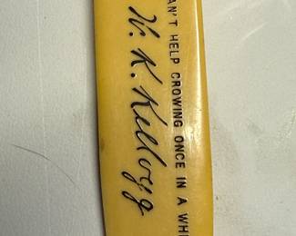 This is a RARE EARLY CELLULOID Piece! This is an antique celluloid letter opener that was a premium form the Kellogg’s Company. It dates to the early 1900’s and is in EXCELLENT condition! Please view all pics of this treasure!