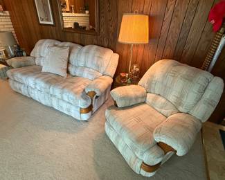 This town piece living room set is SUPER comfy! The chair is an overstuffed rocker recliner, and the couch is MADE for napping! Both in excellent condition. 