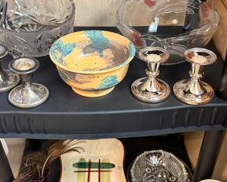 Couple of pairs of sterling candlesticks and more