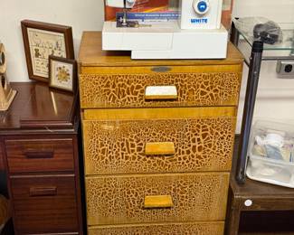 This is a terrific vintage dresser and above it is a much more contemporary sewing machine! We also have lots of sewing accessories and notions