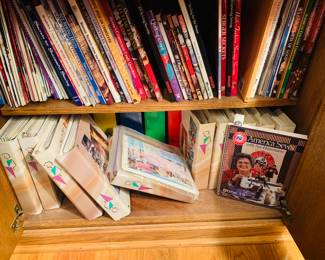2 shelves filled with sewing and pattern books 