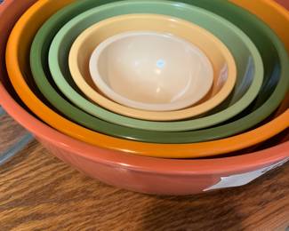 1960s multi colored mixing bowls. 