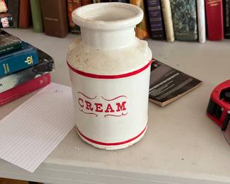 Vintage Ceramic Cream Jug - Red and White Farmhouse Style.