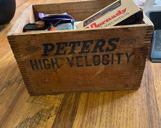 Vintage Peters High Velocity Wooden Ammo Crate - DuPont Branding, approx. 14" x 9" x 9"