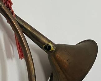 Vintage Brass Bugle with Decorative Cord - Compact and lightweight - great for rustic decor, man cave wall displays, or patriotic/military themed vignettes. Could also suit collectors of vintage musical instruments or hunting memorabilia.