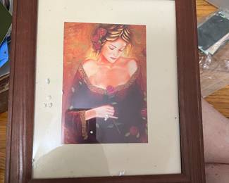Framed Romantic Woman Portrait - Rose Motif