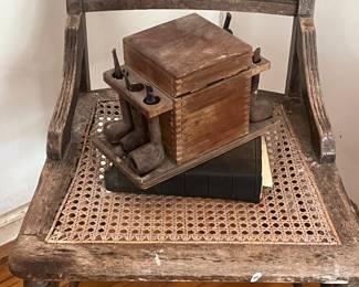 Vintage Wooden Pipe Stand with Tobacco Humidor & Pipes.