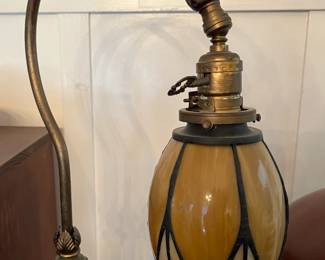 Antique floor lamp with glass tulip shade