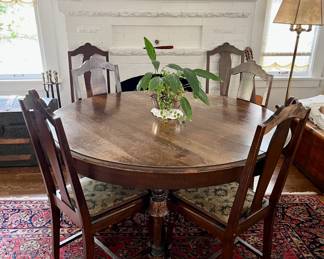 Oak dining table + 6 chairs + 2 leaves