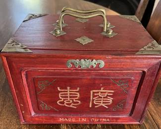 Vintage Chinese bone mahjong in box. Box needs some TLC as shelves inside are loose