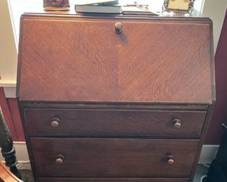 Vintage 1930s English oak drop leaf desk