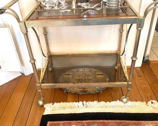 Vintage Hollywood Regency bar cart on casters