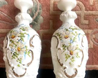 Antique band-painted dresser bottles