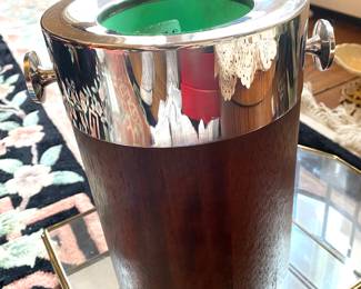 Towle silver plate and teak MC wine cooler
