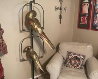 pair of brass and copper handing birds mid century great pair or separate but better together