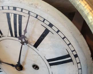 Wood dial, wood case, time only, runs.  Brewster and Ingraham of Bristol Connecticut. late 1800s. 17" across.  