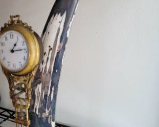 Mystery swinger clock on Black Horn. Serviced. 14" tall.