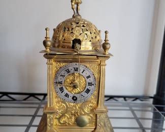 Small Tower Clock with Front Pendulum. Crown wheel escapement. Fully operational. 8" tall.