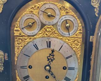 A large 33" Bell Bracket Clock. Triple Fusee, English Chiming.  Nested Bell and Coiled Gongs. Westminster Chime.  Serviced.   