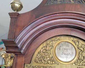 John Foster London, England. Tall case Clock. Circa 1820. Silver Dial. Serviced.  Mahogany Flame Case.