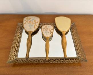 Vintage Vanity Brush and Mirror Set